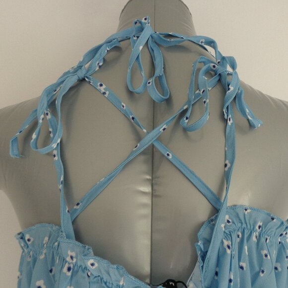 New! ZAFUL Forever Young - Floral Print Tie Mini Sundress - Light Blue - Size 6 - Picture 3 of 7
